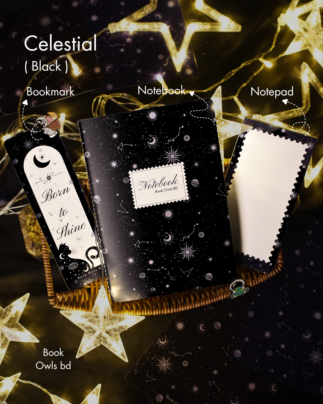 Celestial- Black Stationery Bundle