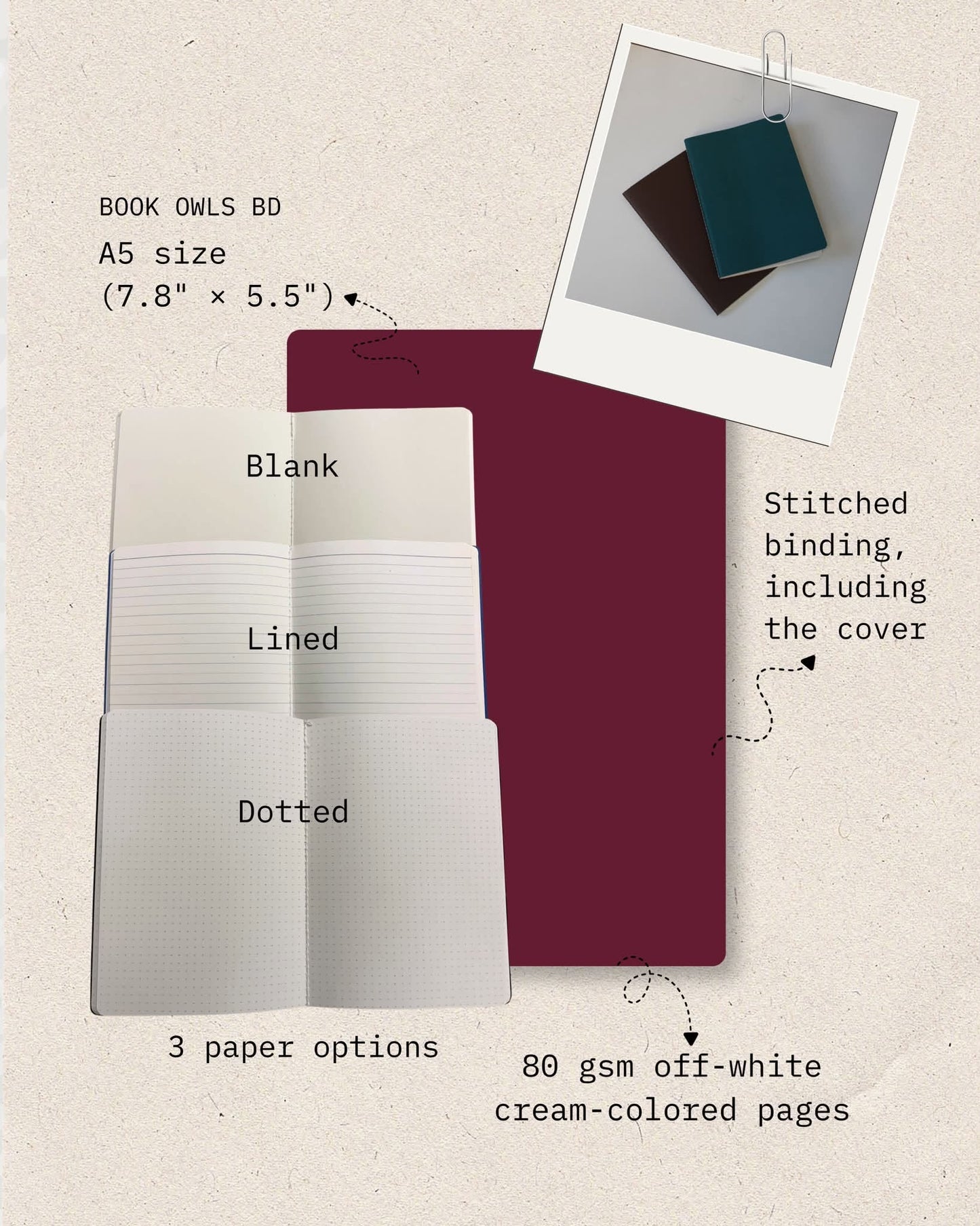 A5 Vintage Solid Notebook Bundle