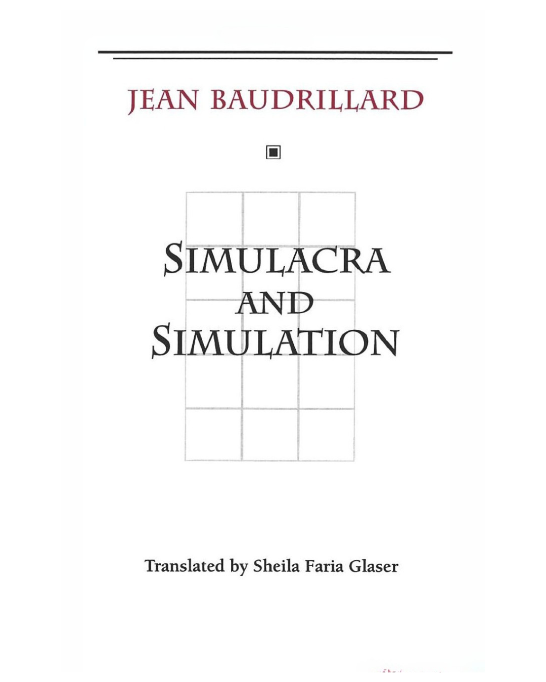 Simulacra and Simulation Book by Jean Baudrillard